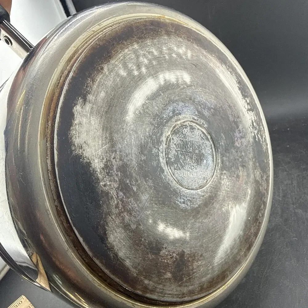 Vtg Revere Ware 2 Qt Stainless Steel Disc Bottom Tri-Ply Pot w/Lid
